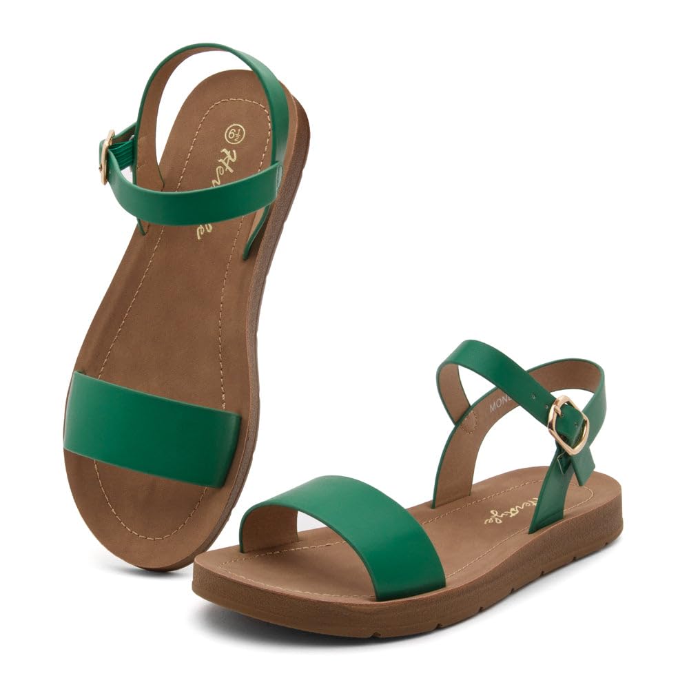 Herstyle Sandali piatti da donna – Open Toe 1 fascia cinturino alla caviglia sandali eleganti estivi, leggeri casual con cinturino senza lacci con fibbia regolabile