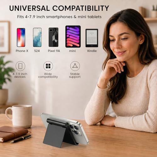 Image of Sounce Foldable Phone & Tablet Stand for Desk, Adjustable, Portable, Black | Compatible With iPhone, Samsung, OnePlus, Xiaomi, Android Phones And Most Tablets For Multi-Angle, Non-Slip Base, Lightweight