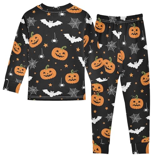 Pajama Sets Long Sleeve Halloween Themed Pumpkin Bat Pattern Soft Comfy Sleepwear 2 Piece PJS 3-8T3