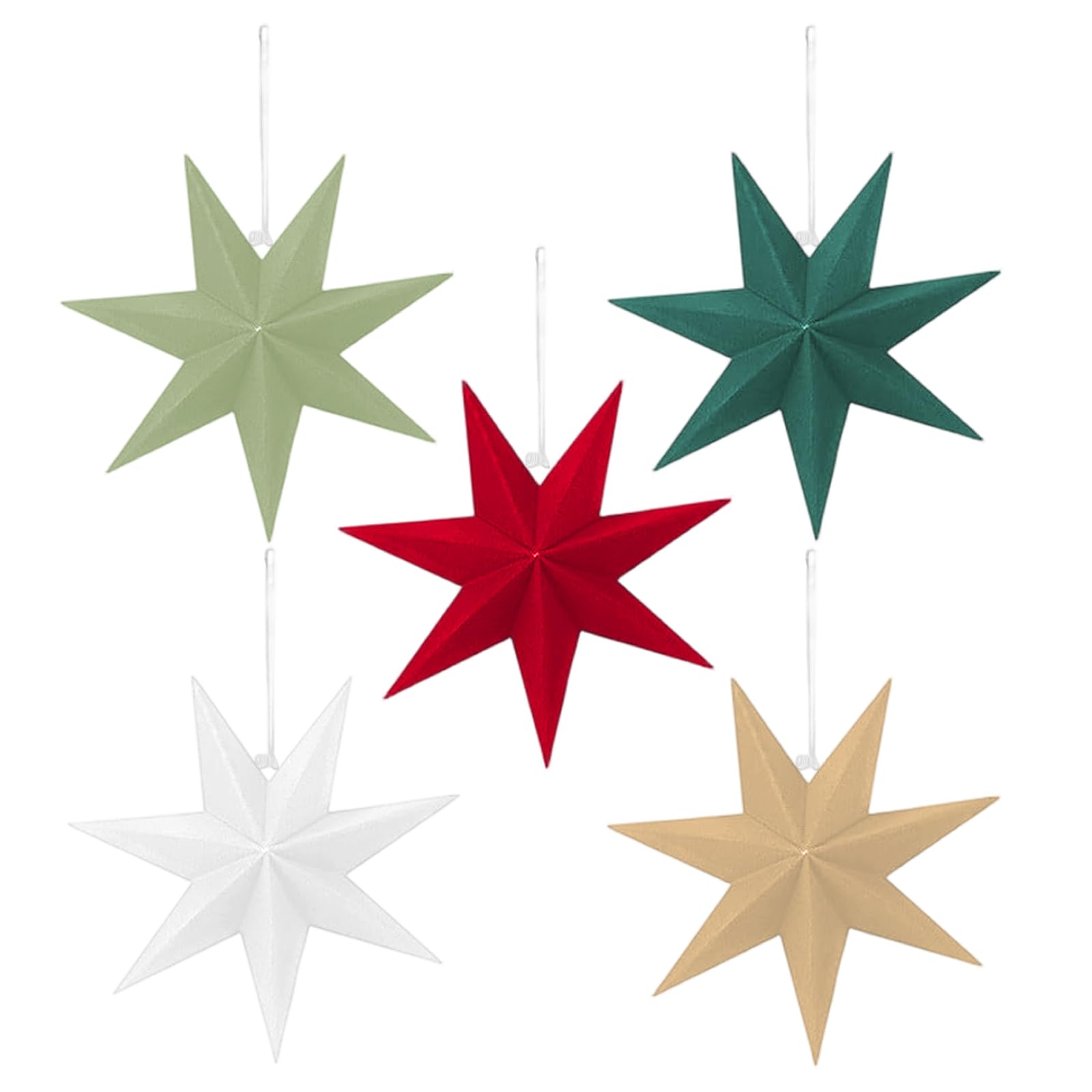 5 Pcs Paper Star Lanterns, 7 Pointed 30 cm Star Christmas Tree Decorations, 3D Hanging Christmas Decorations for Weddings Birthdays and Home Parties, Paper Festive Ornaments for Indoor Outdoor Decor