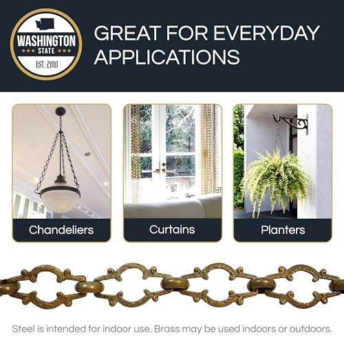 Image of RCH Hardware Decorative Polished Solid Brass Chain for Hanging, Lighting - Motif Unwelded Links (1 Foot)