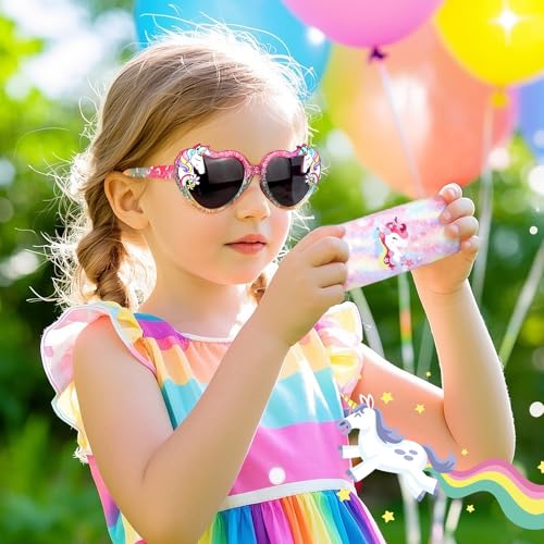 Kids Sunglasses Girls Unicorn Heart Eyeglasses UV Protection Toddler Sunglasses with Sunglass Case For Beach Party4