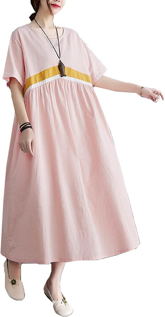 Amazon Co Jp Zuomaレディース ワンピース 台形ワンピース ロングワンピース 妊婦服 夏 半袖 クルーネック 大きいサイズ ゆったり カジュアル 甘い ポケット付き 通勤 日常服 服 ファッション小物