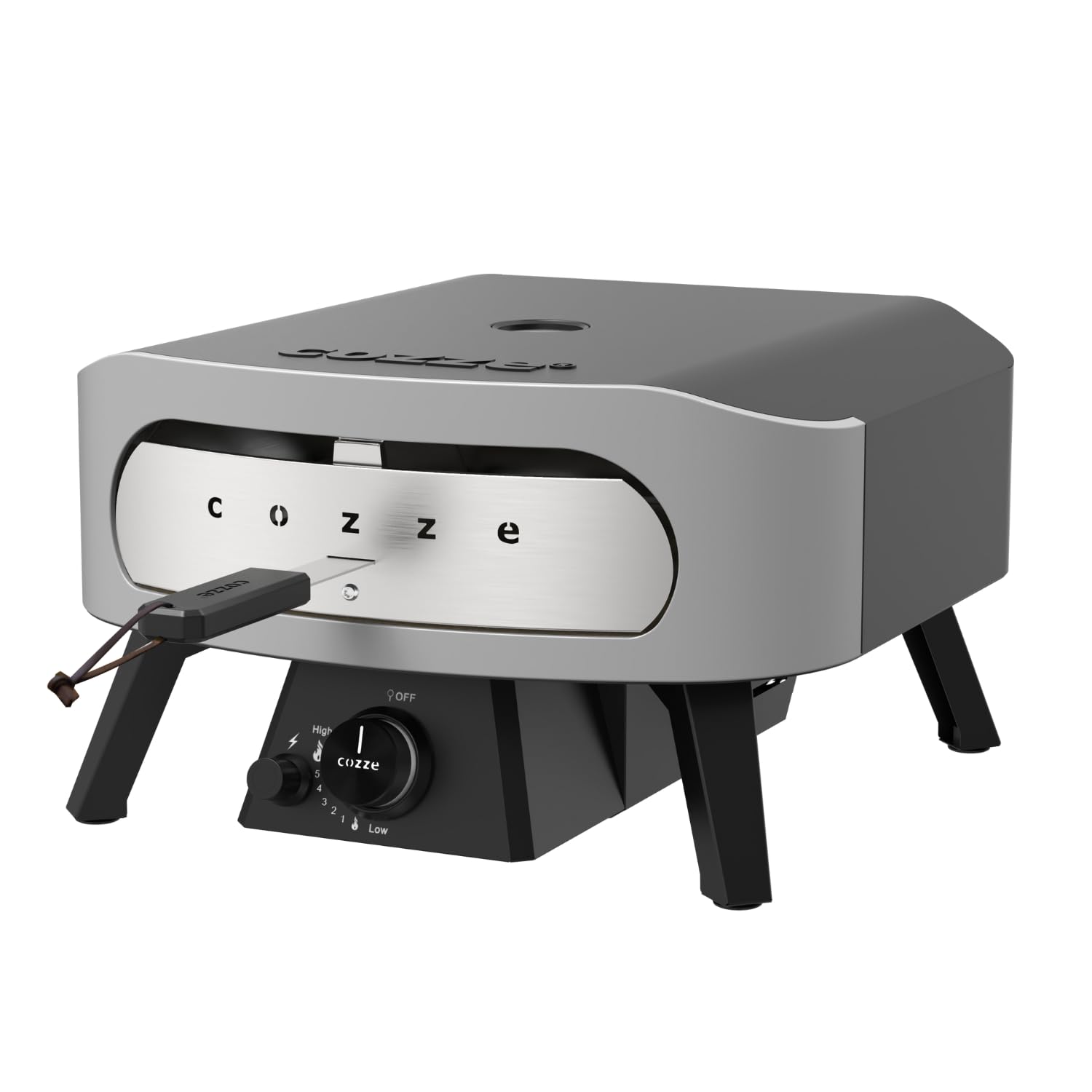 Cozze® 13" Four à Pizza CLASSIC | Gaz 30 mbar | Pierre en cordiérite incluse | Allumage automatique | Thermomètre intégré | Acier inoxydable | Cuisson rapide 2 min, Noir