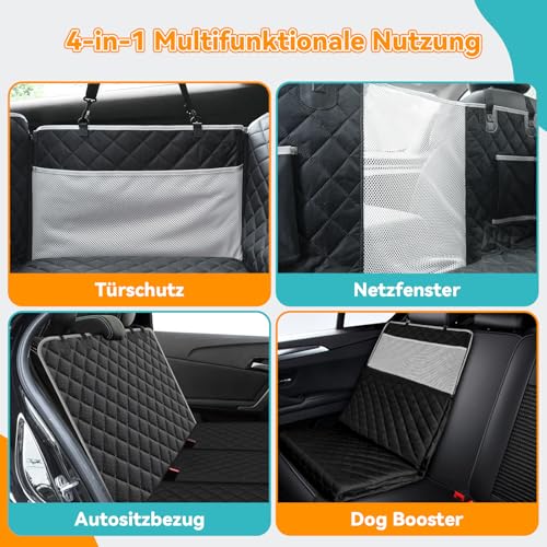 DAISTERN Hundedecke Auto Rückbank mit Harter Unterseite, Hundematte Auto mit 8-lagiges Verbessertes Material Multifunktionales Stauraum-Design Wasserdicht Kratzfest rutschfest, Einfach zu Reinigen