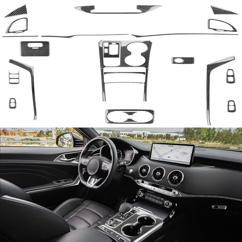 Auto Interior Decoration Decal Full Complement Sticker 25pcs Set Premium Sticker Real Quality Soft Carbon Fiber Interior Trim Accessories Compatible with Kia Stinger 2019 2020 2021 2022 2023 Black