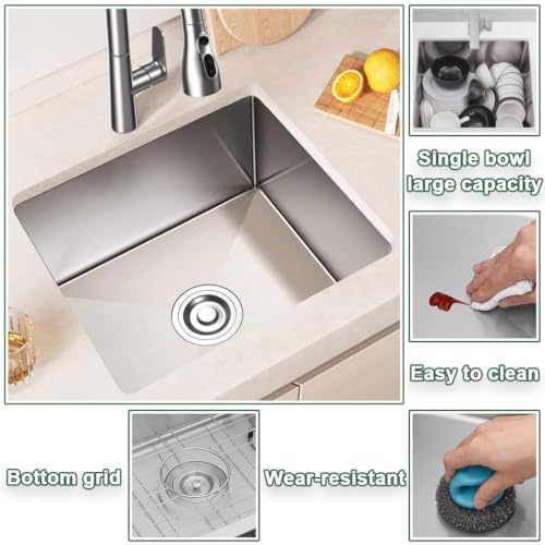 26 x 18 Inch 304 Stainless Steel Undermount Bar Sink,Silver Gray Single Bowl Workstation kitchen Sink With Protective Bottom Grid For Camper,RV Sink by SukrHdoe - Used condition - Image 5