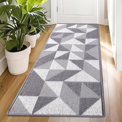 Image of OLANLY Door Mat Indoor Entrance Washable 70x23, Odor-Free Low-Profile Front Back Geometric Doormat, Absorbent Resist Dirt Entry Carpet, Easy to Clean Sturdy Inside Floor Mats for Entryway, Grey