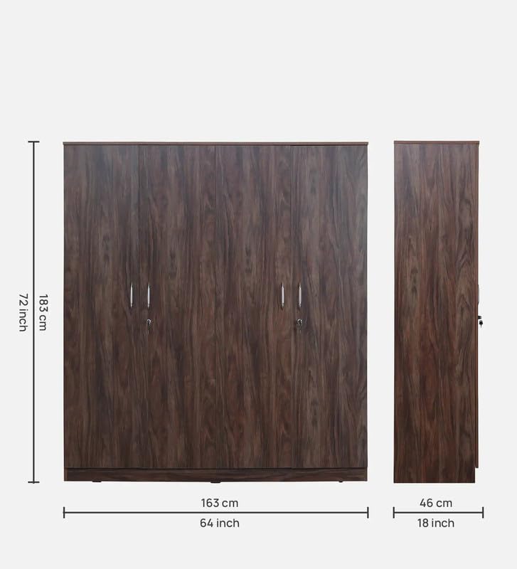Image of Mintwud Pepperfry Engineered Wood Wardrobe with 4 Doors Storage | Wooden Almirah for Living Room Bedroom Furniture | Storage Organizer Cabinet Cupboard for Clothes (Natural Walnut Finish)