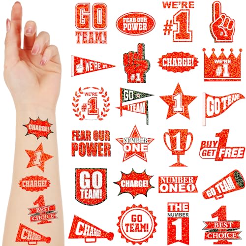 Landhoow Red 240 Pcs School Spirit Tattoos Football Spirit Item