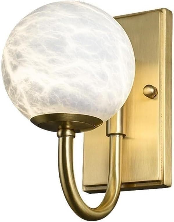 HMASNSEIY Lámpara de Pared Moderna de mármol, luz de Pared de alabastro Natural, lámpara de Pasillo de latón Cepillado, Aplique de Pared de Piedra Blanca de Mediados de Siglo para Dormitorio, Sala de