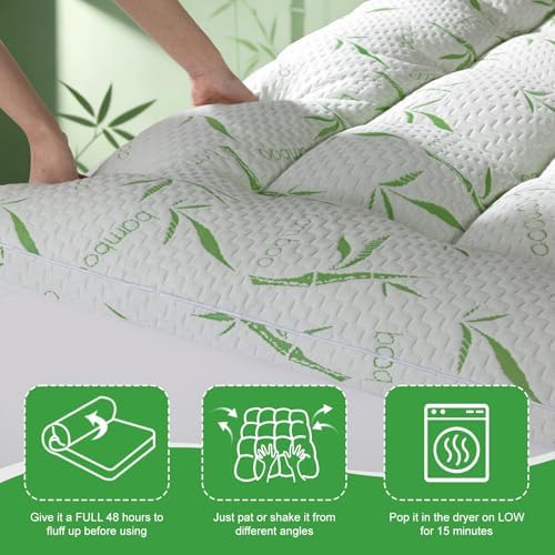 3 Inch Mattress Topper - Viscose Made from Bambu,Cooling Soft Pillow Top Mattress Pad Cover for Back Pain,Mattress Protector with 8-21 Inch Deep Pocket (Twin XL,39"x80") — view 7