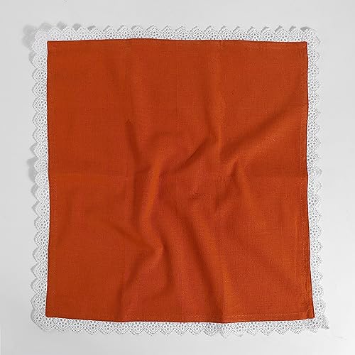 Image of FINGERCRAFT Cloth Napkins, Cotton Table Napkins with White Lace Edge, Reusable Washable Dinner Napkins for Wedding, Festive Dining, Parties & Home Decor (6, Rust Premium Lace, 20 inchx20 inch)