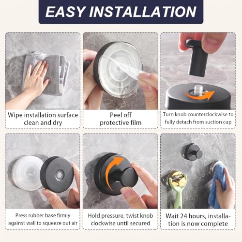 Reusable Suction Cup Hooks for Shower, Drill-Free Wall Hooks (4, Gold) - image 6