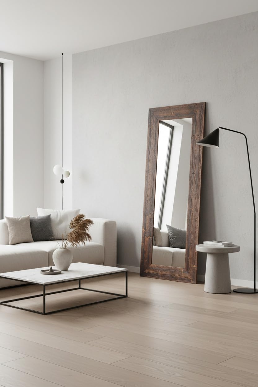 MO.WA Espejo de Pared Marco de Madera 57x147 Estilo rústico Abeto Acabado wengué, Largo Moderno, Espejos Colgante habitacion, Pasillo, vestidor, Dormitorio Made in Italy