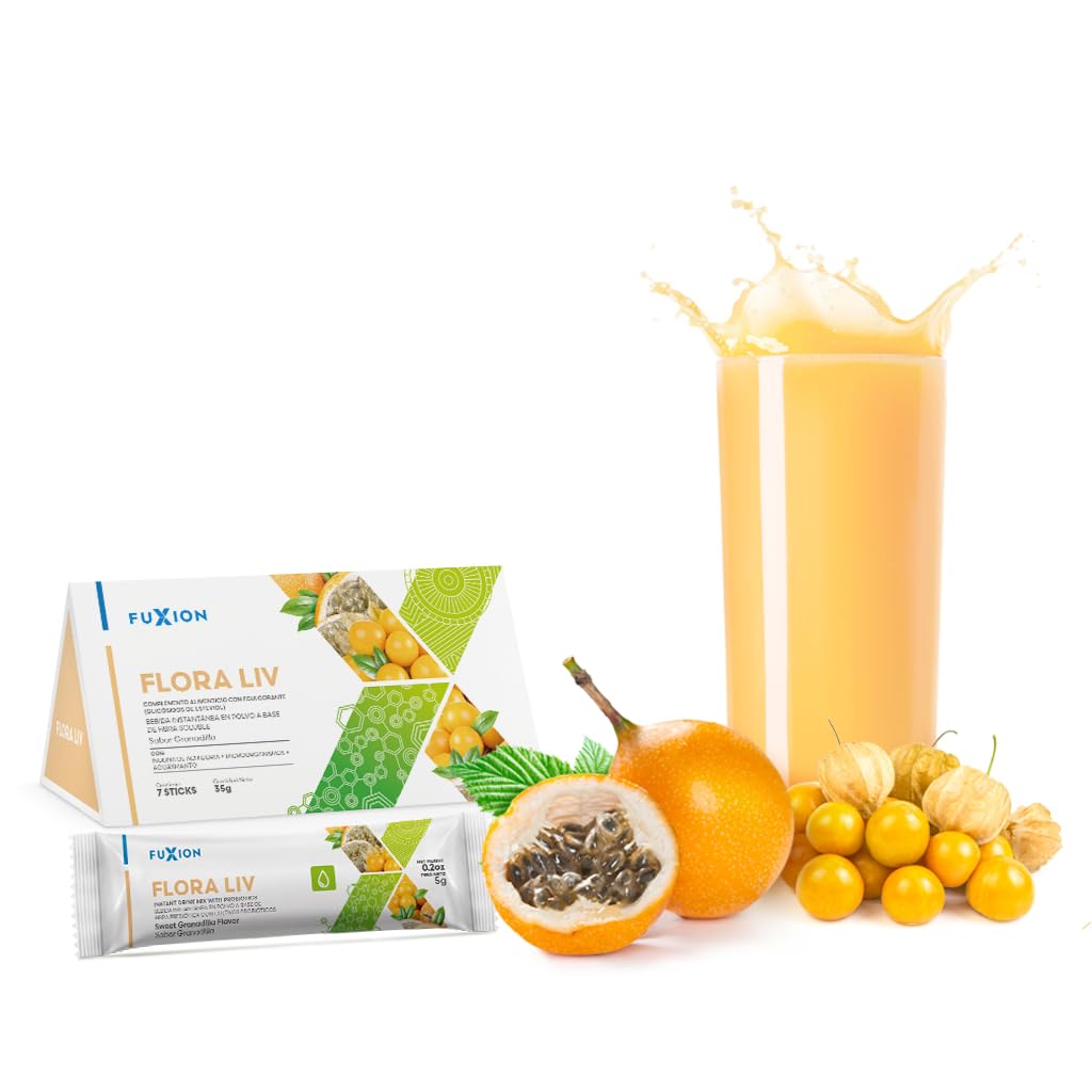 Flora LIV té frutal en polvo, sabor granadilla dulce para restablecer el equilibrio de la flora intestinal protege con good floraintestinal (Pack 07, Grandilla)