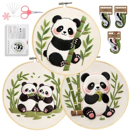 Image of Santune Beginners Embroidery Kit for Adult Needlepoint Cross Stitch Kits Needle Point Sets with Panda Embroidery Patterns, Includes Step-By-Step Instructions and Accessories