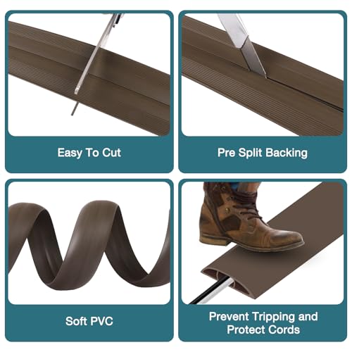 Image of Floor Cord Cover, Cable Protector, 0.63W x 0.31H inches, Wire Cover for Extension Cords, Floor Cable Covers Prevent Cable Trips (Brown, 50-3.3 Feet)