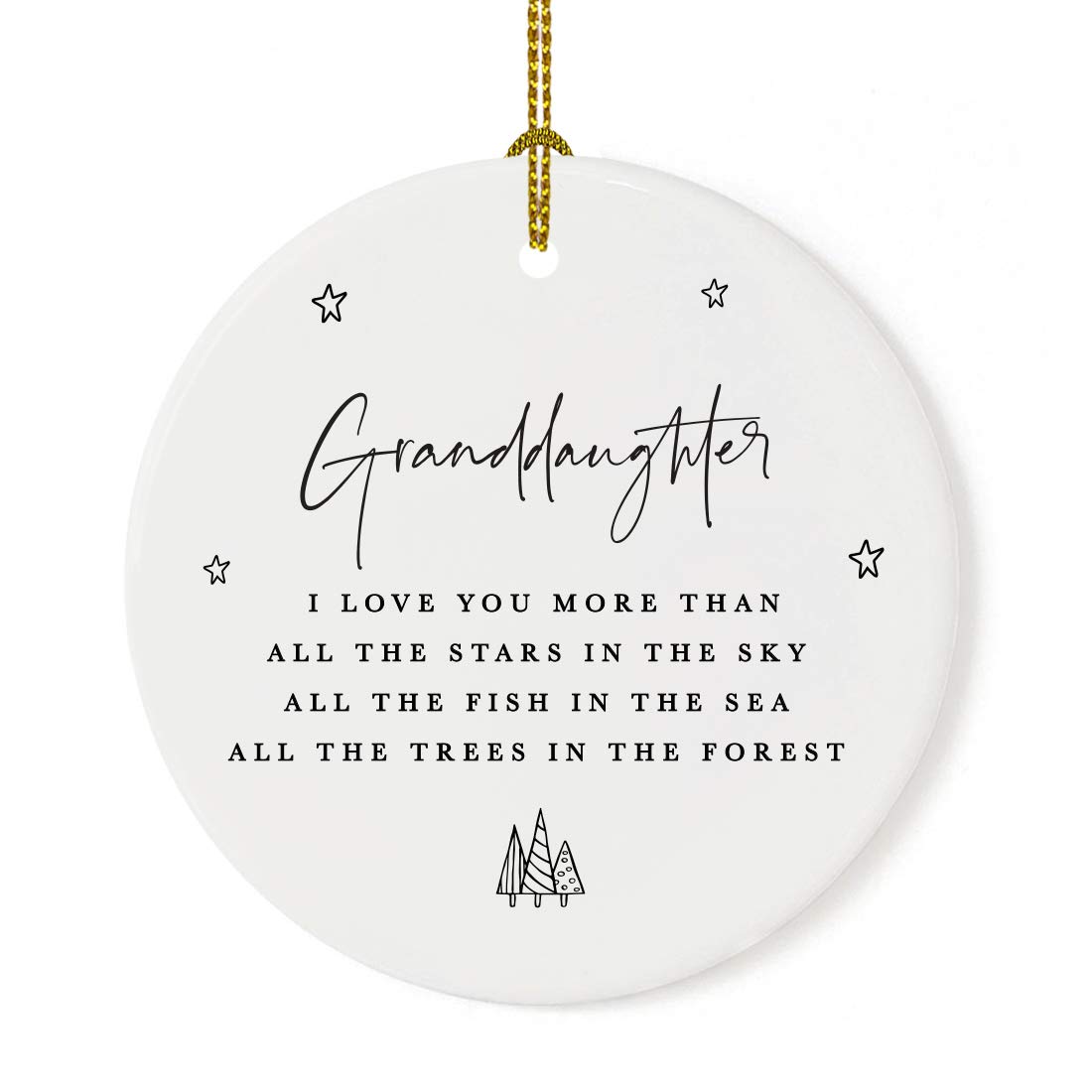 Andaz Press Round Ceramic Porcelain Christmas Tree Ornament Keepsake Collectible Gift, Granddaughter, I Love You More Than All The Stars in The Sky,