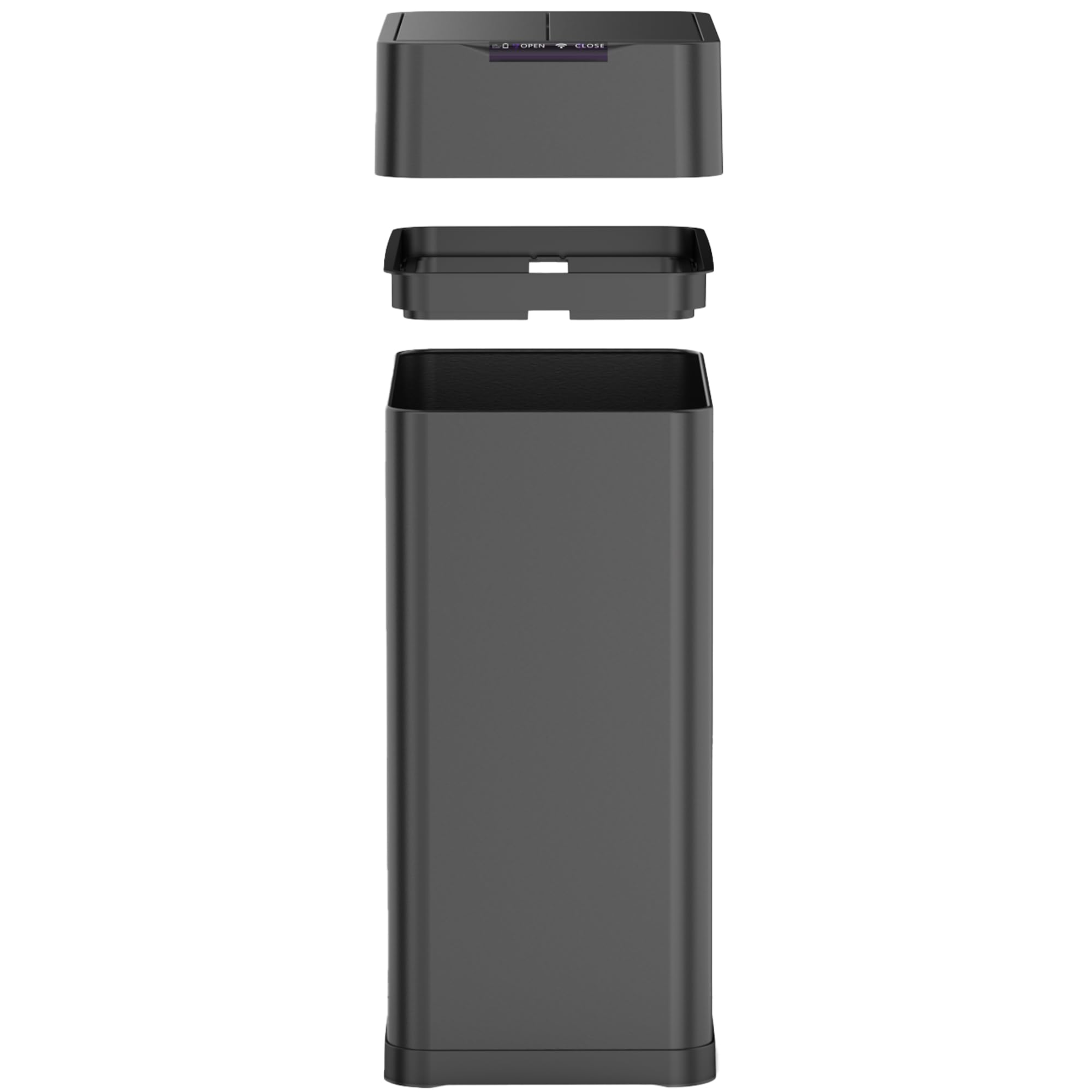 KITCHEN MOVE - Papelera de cocina automática (70 L, acero inoxidable, con flejado, apertura de mariposa, gran capacidad