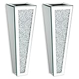 Mirror Wall Vases for Decor, Hewory 2pcs 11.2in Tall Hanging Silver Vases for Flowers, Large Glitter Mirrored Vase Decorative, Bling Crystal Wall Decor Crushed Diamond Home Decor (Can’t Hold Water)