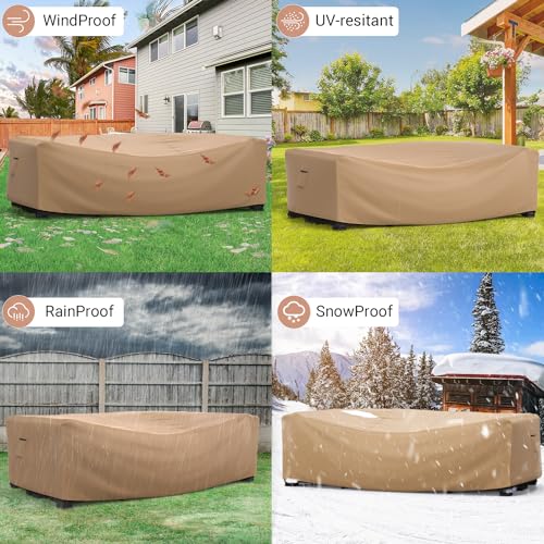 Image of Mrrihand Outdoor Patio Furniture Covers Waterproof 90 inchLx62 inchWx28 inchH Brown | All Weather Protection Against Rain, Dust & UV Rays; Fits Dining Table & Chair or Sectional Set, Heavy-duty for Patio & Deck