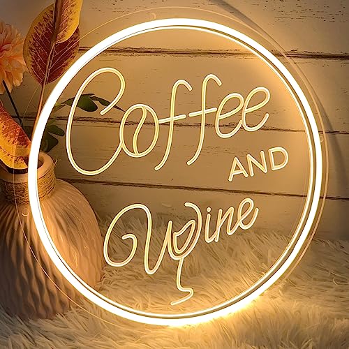 Image of Coffee & Wine Neon Sign For Wall Decor 3D Art Carving Design Indoor Bedroom Led Neon Signs Backdrop Flex Christmas Party Business Shop Window Wedding Living Room Birthday Gift(Warm White,USB,30x30CM)
