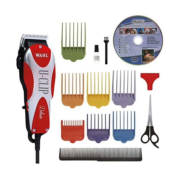 WAHL Professional Animal Deluxe U-Clip Pet, Dog, & Cat Clipper & Grooming Kit (#9484-300), Red and Chrome