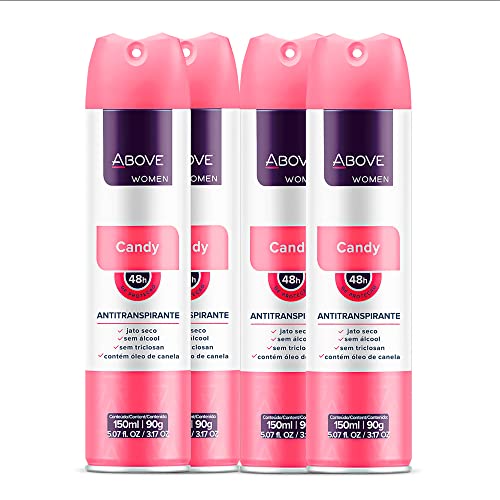 ABOVE 48 Hours Antiperspirant Deodorant Set - Dry Spray for Women - Protects Against Sweat and Body Odor - Leaves No White Marks - Delicate Scent - Cruelty and Alcohol Free - Candy - 4 pc