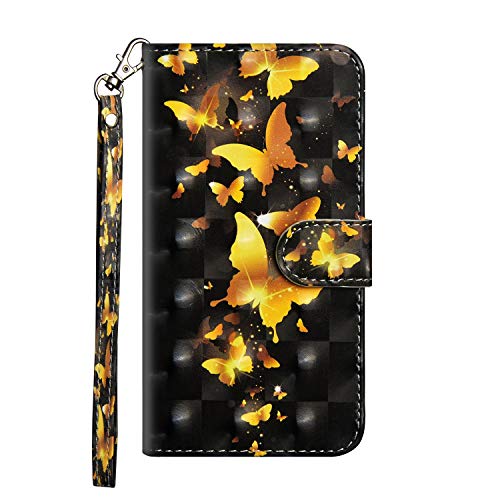 Hnzxy Xiaomi Mi 8 Lite Case Xiaomi Mi 8 Lite Cover,3D Effect Painted Flip PU Leather Notebook Wallet Case Magnetic Stand Card Slot Folio Bumper Case for Xiaomi Mi 8 Lite,Gold Leaf Butterfly