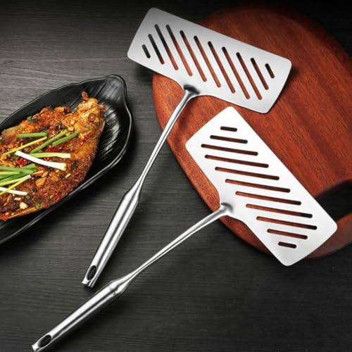 POPETPOP 304 Fish Turner Flat Slotted Frying for Steak and Fish Cooking, Kitchen Cooking Utensil Suitable for Frying Pans and Grills, - Image 8