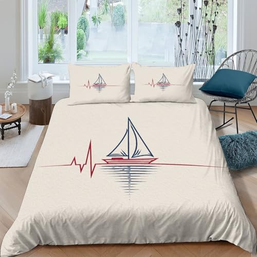 Nautical line Funda de Edredón Microfibra de poliéster Tres Piezas Diseño 3D con Cremallera Náutico line arte estilo Funda Edredon incluye Fundas de Almohada Lavables Suave for jóvenes （140x200cm）