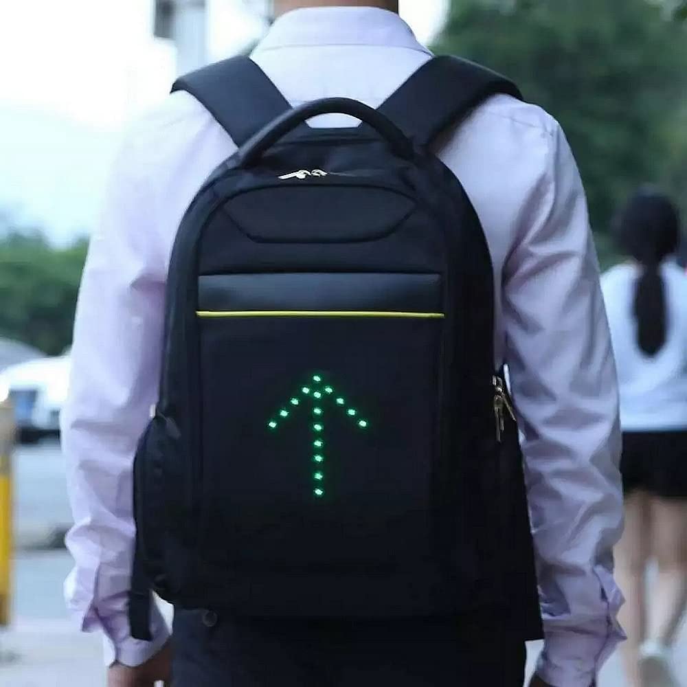 Sac à Dos 20L NOIR à 48 LEDS pour Signalisation de Direction pour Vélo et Trottinette. Télécommande et USB Rechargeable. Vendeur français et stock en France