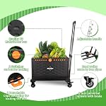 Chariot pliable + Panier à roulettes portable à grille collable avec roues rotatives durables, boîte de rangement pour camion à main avec poignée télescopique, 2 Straps élastiques pour le shopping, le bureau, le jardin