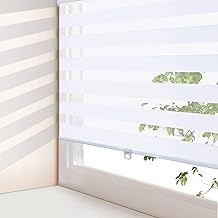 AOSKY Zebra Blinds Cordless Zebra Shades for Windows Free-Stop Roller Windows Shades Dual Layer Light Control for Day and Nigh, Light Filtering Window Shades for Home Easy to Install（W35 X H72, White）