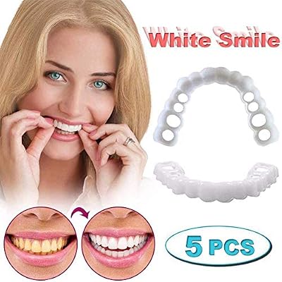 Law 5 PCS Instant Perfect Smile Clip on Veneers (Work for Top) Top Temporary Smile Cosmetic Teeth No Pain No Drilling for Men and Women