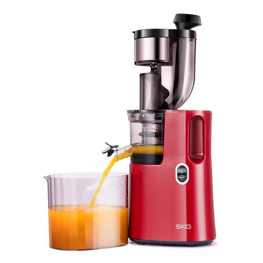 SKG Slow Masticating Juicer Wide Chute Cold Press Juicer Machine BPA Free (200W AC Motor, 45 RPM), Red