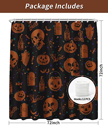 Lamplig Halloween Shower Curtains For Bathroom With Pumpkin Ghost, Cute Bright Black Orange Skull Bat Colorful Waterproof Fabric Cloth Bathtubs Decor Sets With Hooks 72 X 72 In #TOP4