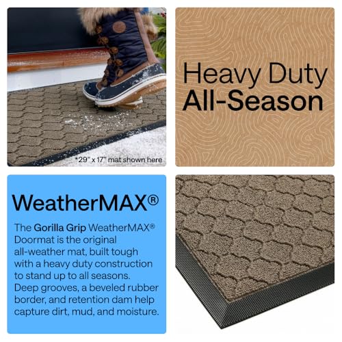Image of GORILLA GRIP WeatherMAX Door Mat, Indoor Outdoor, 60x24, Beige Quatrefoil | 100% Waterproof Outdoor Doormat, US Designed, Stain and Fade Resistant, Low Profile Front Door Mat, Easy to Clean Welcome Mat