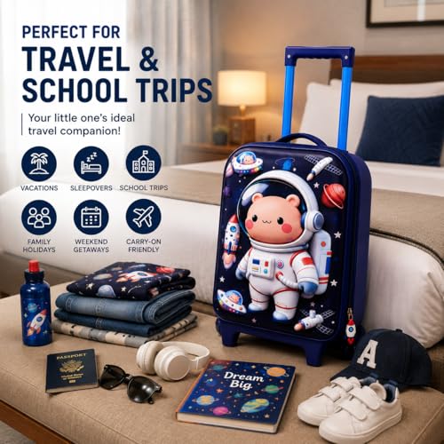 Image of PLUSPOINT Space Theme Kids Trolley Bag | 16 Inch Hard Shell Cabin Luggage with Wheels | Lightweight Travel Suitcase for Bo-AT-RRys & Girls | School Trips, Vacations, Holidays & Weekend Travel
