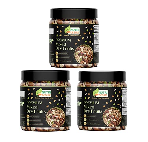 Image of Nutri Desire Mix Dry Fruits Mix Dry Fruits and Nuts 750 gm Pack of 3 of 250 gm [Almonds, Pistachios, Cashew, Kishmish, Apricot, Black Raisins] Healthy Dry Fruits & Nuts [Jar Pack]