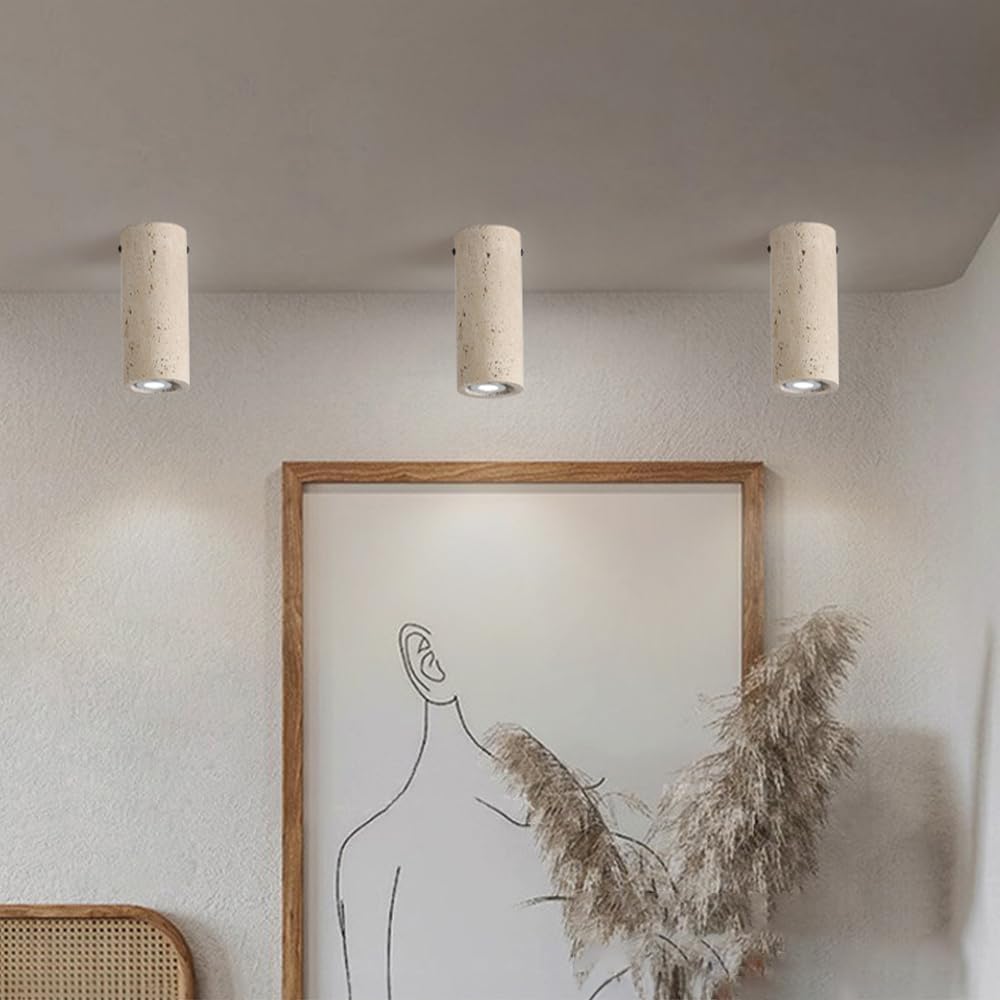 Lampa sufitowa z trawertynu w stylu japońskim, do zabudowy, nowoczesna, cylindryczna lampa punktowa z gniazdem E27, oświetlenie akcentujące z naturalnego materiału, do korytarza, na balkon, do