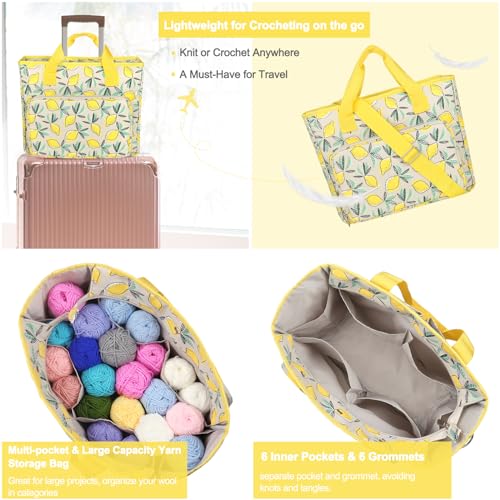 Image of Katech Crochet Bag with Beginner Crochet Books, Large Capacity Yarn Storage Organizer Crochet Tote Bag for Carry Projects Crochet Supplies Knitting Accessories, Yarn Storage Bag with Shoulder Strap