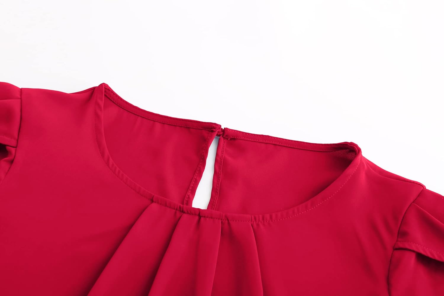 TASAMO Women's Casual Round Neck Basic Pleated Top Cap Sleeve Curved Keyhole Back Chiffon Blouse - Image 3