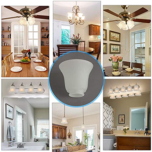 Anmire 2 Pack Frosted Ribbed Glass Shade, Bell Shaped Light Fixture Replacement Globe or Cover with 2-1/8-Inch Fitter for Ceiling Fan Light Chandelier Wall Sconce, G0016