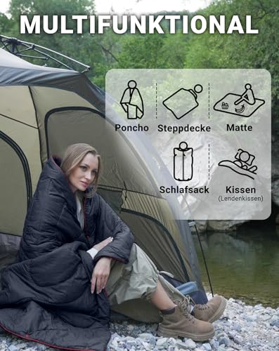 KingCamp Leichte Campingdecke, multifunktionale und warme Steppdecke mit Druckknopf, wasserabweisend, für Rucksack, Reisen, Flugzeug, Wandern, Picknick