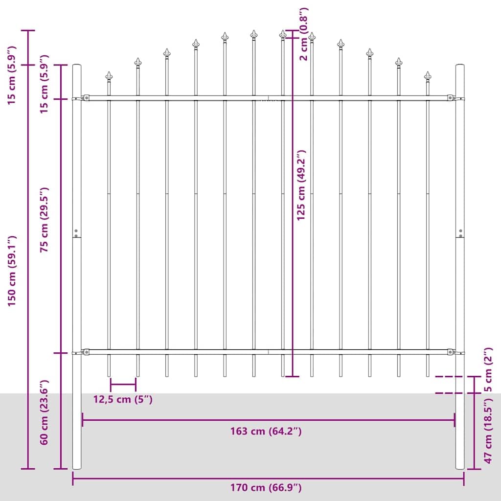 Gartenzaun 6-teilig Weiß 170 x 165 cm Pulverbeschichteter Stahl Zaunelement Sichtschutz wetterfest für Terrasse Vorgarten Abgrenzung mit Gittermatte und Pfosten