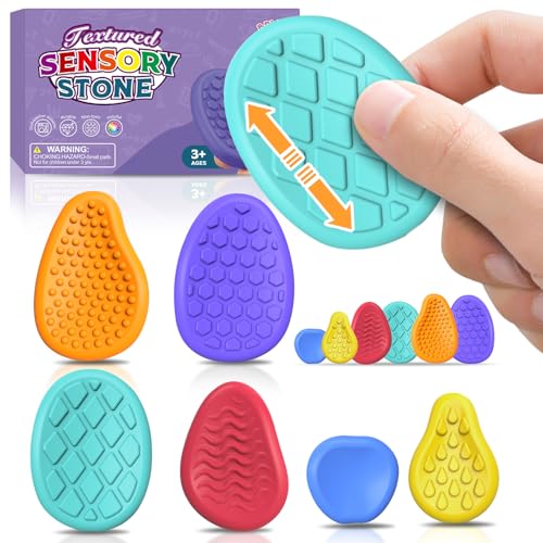 Bdwing Silikon Fidget Toys Sensory Stones, 6 Stück Sensorik Spielzeug Anti Stress Spielzeug, Worry Stone Stressabbau Reliever Geschenk für Kinder und Erwachsene, ADHS & Autismus Sensory Toys