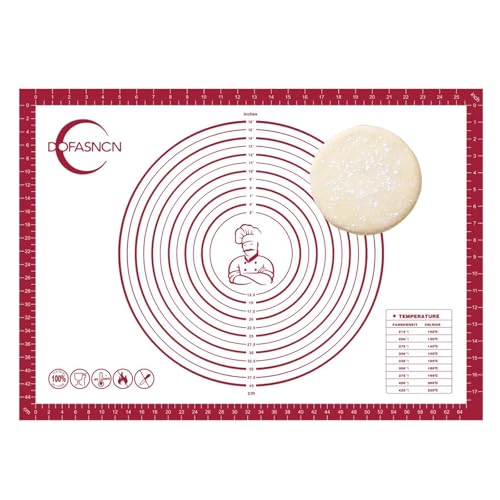 Silicone Pastry Mat Dough Baking Bread Sourdough Fondant Pie Dough Pizza,Silicone Baking Mat Cookie Sheet for Kitchen Counter with Measurements 28x20\" Red
