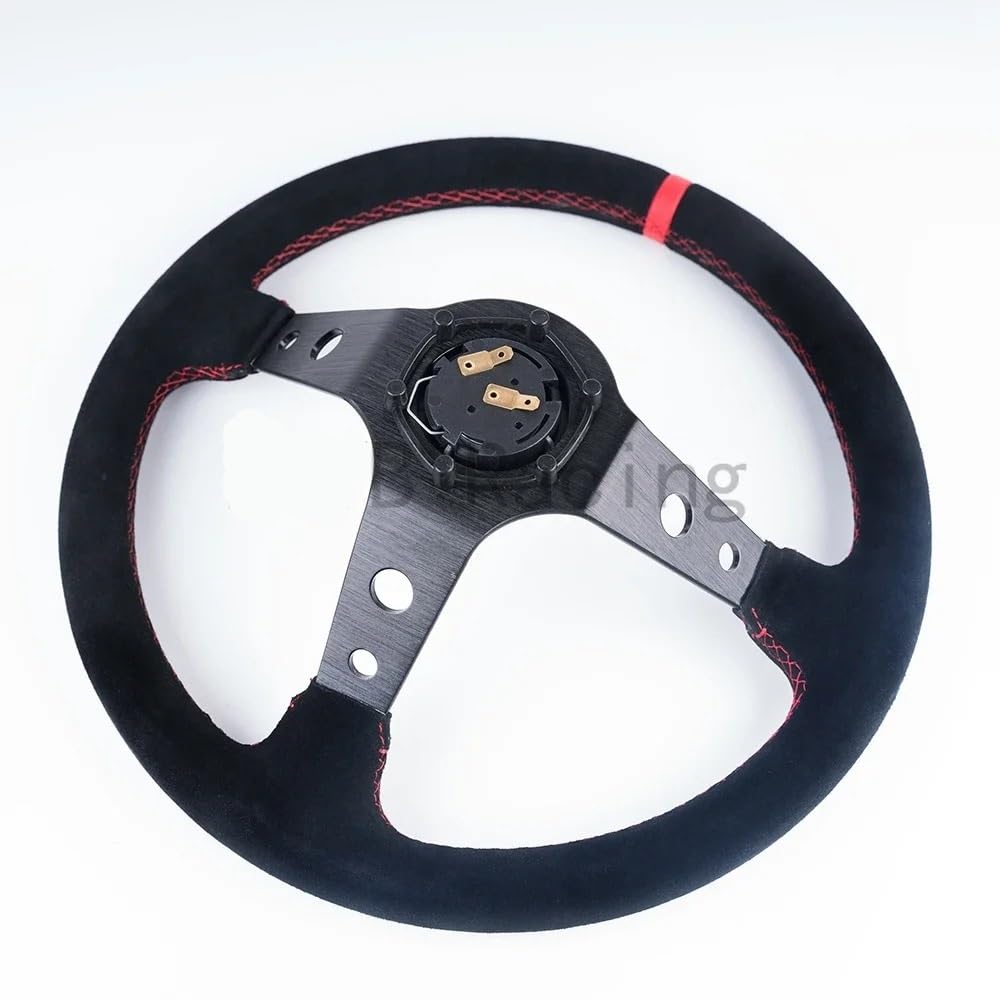 Volante Desplazado, Volante Deportivo Volante deportivo universal de 14 pulgadas y 350 mm de PVC y PU for carreras de coches de aluminio.(Leather-Black-Red)